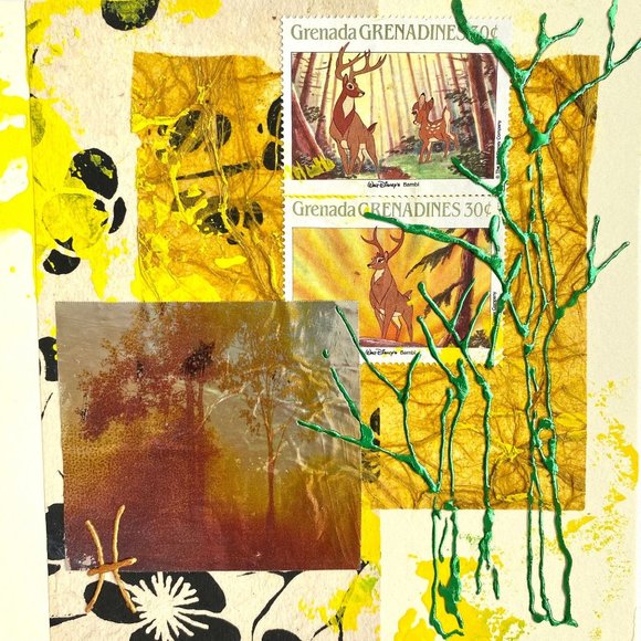 Forest Majestic - Original Wall Art Mixed Media Collage Painting 6"x6" - Picture 1 of 8